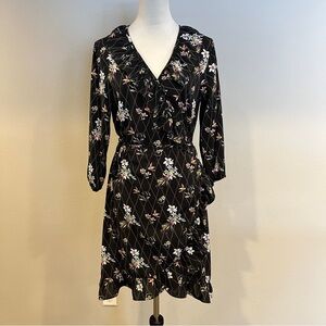 Millenium floral long sleeve wrap dress with ruffle size large